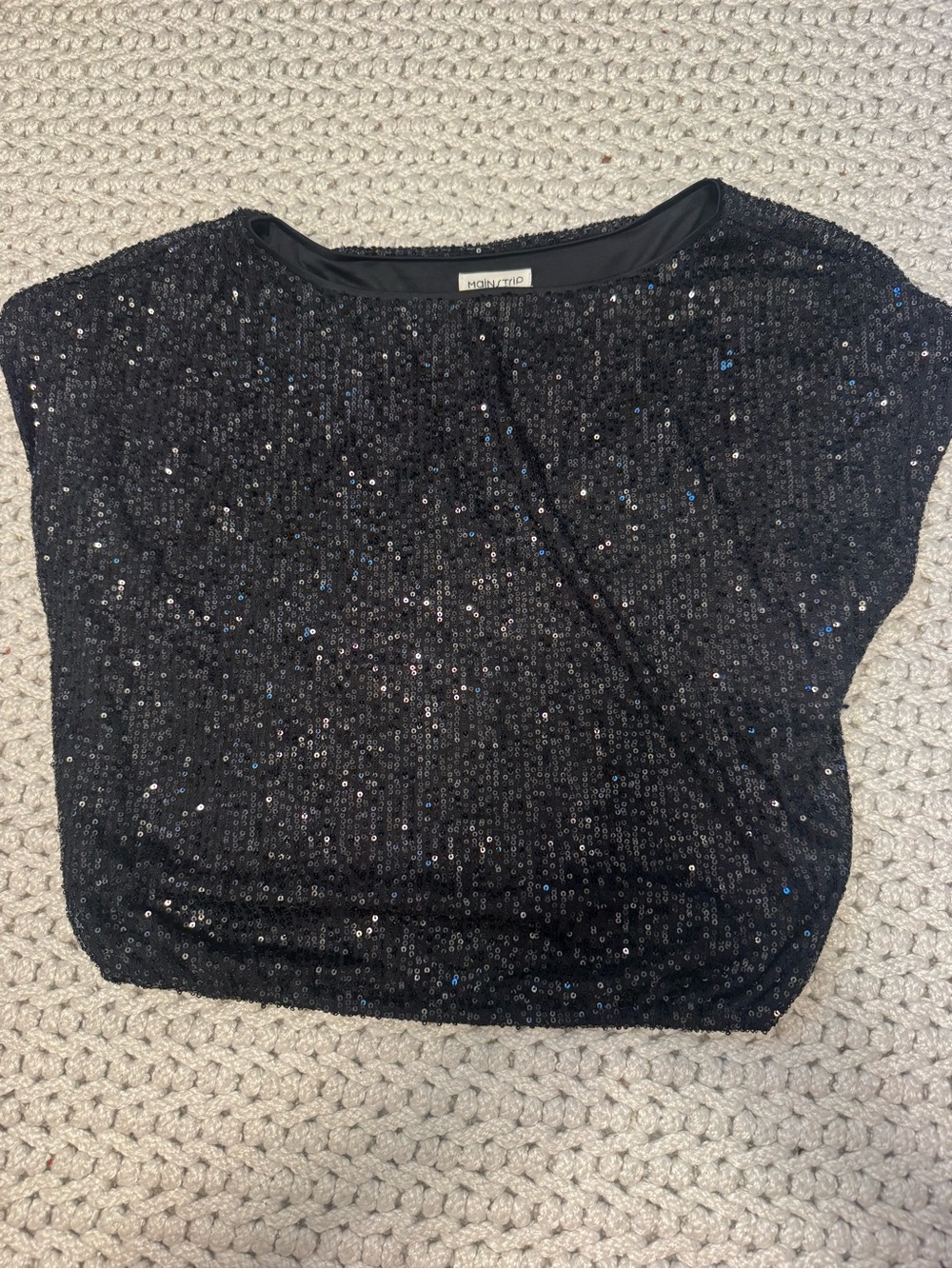 Main Strip Black Sequin Short-Sleeve Top